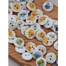 50pcs Cat Printing Richly Colorful White Round Wood Buttons Sewing Scrapbooking Clothing Handwork Card DIY Accessories 15mm