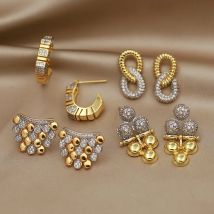New Sight Design Crystal Beads Stud Earrings for Women Fashion Brand Jewelry Metal Zirconia Delicate Earrings