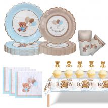 Teddybär Babyparty Dekoration Geschirr Set Teller Tassen Servietten Kinder Bär Thema 1. Geburtstag Partybevorzugung Einwegzubehör