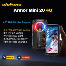 Ulefone Armor Mini 20 4G Robustes Telefon 4,7" Smartphone Android 14 64MP Nachtkamera 6200mAh LED Mobiltelefon NFC 33W Aufladen