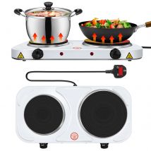 Electric Hob Portable Double Hot Plate 2 Ring Electric Burner with Variable Heat Settings, 1500W Table Top Electric Cooker, Camp