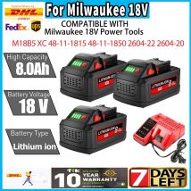 Akumulator Milwaukee M18 8000mAh 18V Akumulator Wymienny do Narzędzi Milwaukee M18B5 XC 48-11-2402 48-11-2411 2604-22