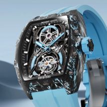 BONEST GATTI 2025 New Luxury Men's Watch Tourbillon Skeleton Automatic Wristwatch Carbon Fiber Luminous Case Barrel-Shaped