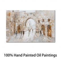 Textured Judaica Art Canvas Oil Painting Handmade Jerusalem Landscape Jewish Artwork Contemporary Dining Room Restaurant Decor