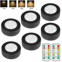 1-6 sztuk czarny CCT okrągły LED pod szafką oświetlenie do szafy meble możliwość przyciemniania lampa do szafy ciepły biały biały 3000-6500K pilot