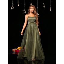 Mgiacy Neckholder, Brustfalten, silbernes Paillettennetz, A-Rock, Abendkleid, Abschlussballkleid, Partykleid, Brautjungfernkleid