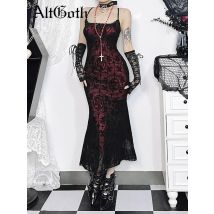 AltGoth Vintage Elegant Goth Dress Women Sexy Streetwear Fairy Grunge Aesthetic Cross Pattern Spaghetti Strap Party Dress Female
