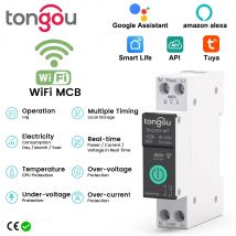 TUYA Smart WiFi MCB Interruttore automatico con misurazione della potenza e controllo wireless (1-63A) per protezione da sovracorrente e sottotensione