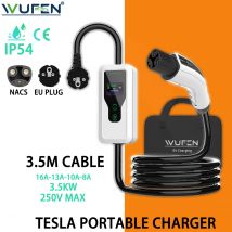 WUFEN 16A/32A Tragbare EV Ladegerät 3,5/7KW Für NACS EVSE Lade Box EU UNS CEE Stecker elektrische Auto Ladegerät Für Tesla Modell X/Y/S/3