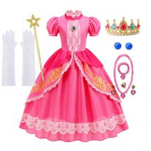 Pumber Bros Vedio Gioco Film Cosplay Ragazza Peach Dress up Abito da ballo in pizzo Costume da principessa Kid Carino Abbigliamento di Halloween Abito 2-10 anni