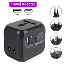 Adattatore universale da viaggio all-in-one con 2 USB e 1 Type C - Include prese US, EU, UK, AU per viaggi internazionali