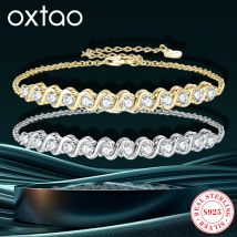 OXTAO 3 mm Moissanit-Armband mit zertifiziertem Original-925er Silber, funkelnder Diamant, Unendlichkeitsarmbänder, Hochzeitsschmuck für Frauen