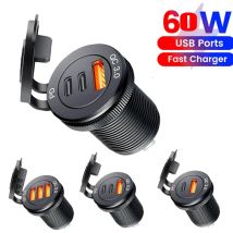 Ładowarka samochodowa USB C Gniazdo DC Super Fast Charging QC3.0 & PD dla 12V/24V Car Marine ATV typ