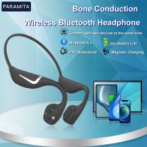PARAMITA Real Bone Conduction Wireless Bluetooth Headphone Button Control con microfono BT 5.3 Night Light IPX7 impermeabile per lo Sport