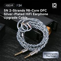 KBEAR P34 earphone Upgrade Cable 5N 2-Strands 98-Core OFC Silver-Plated Interchangeable Plug Design  3.5/4.4 for MK3