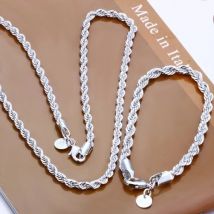 Hohe Qualität Feine 925 Sterling Silber Halskette Armbänder Set 4 MM Frauen Männer Kette Männlich Twisted Seil Mode Schmuck