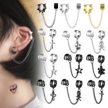 1 stück Kreuz Schädel Kette Quaste Baumeln Ohrringe für Frauen/Männer Edelstahl Ohr Knochen Clips Einzigen Doppel Ohr löcher Schmuck