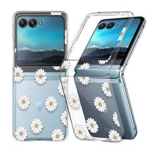 Blumenmuster, transparente, stoßfeste, faltbare Handyhülle für Motorola Razr 60 40 50 Ultra Razr60 Razr40 Razr50, transparente Hartschale