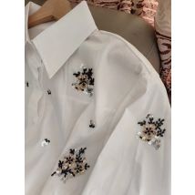 Schwere Industrie Stickerei Langarm Blusen Frauen Temperament Lose Beiläufige Trend Kurze Shirts Herbst Neue Blusas Femininas Tops