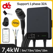 dé Estación de Carga Coche Electrico 7.4kW App, Wallbox 7.4kW 6A-32A con Cable Carga Tipo 2 5m 7m 10m 15m, Estación de Carga con RCD Tipo-B y Protección
