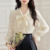 Mode Langarm Frauen Hemd neue Schleife Kragen Spitze Hemd Bluse Frauen Tops Blusen Hemden Blusas Para Mujer Camisas Blusa M263