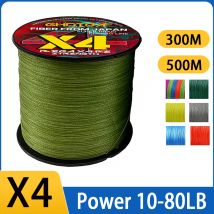GHOTDA 0,11–0,5 mm x4 geflochtene Angelschnüre, 4 Stränge, 300 m, 500 m, dünner Multifilament-Draht, 10–80 lb, Karpfen-Fliegenfischen-Schnur, grüne Farbe