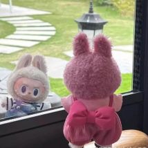 Mini Plüsch Puppenkleidung Outfit Zubehör für Ropa Labubu & 10 cm Baumwollpuppe Rose Bow Overall Set Kleid Kleidung Geschenk