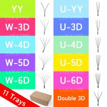 LUKATME Wimpernverlängerungen 0.07 PBT Vorgefertigte Fächerwimpern YY 3D 4D 5D 6D Doppel 3D W & U Form Falsche Wimpern Set