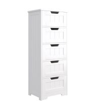 Mobiletto del bagno Getone, mobiletto del bagno, armadio portaoggetti indipendente con 5 cassetti, muslimate in legno bianco