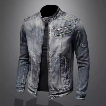 Männer Denim Jacken Mäntel Zipper Mantel Slim Fit Casual Solide Drehen Unten Kragen Volle Hülse Regelmäßige Jacke Herbst Winter 2024