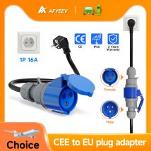 AFYEEV Caricabatterie EV CEE Spina femmina 3 pin Bule CEE a Schuko Adattatore Presa a muro Estendi cavo Collegare con caricabatterie monofase 7KW 32A