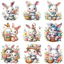 15 cm Kinder Nette Blume Osterei Kaninchen Eisen Auf Wärme Transfer Aufkleber DTF Eisen Auf Transfer Patches Für kinder Kleidung Aufkleber