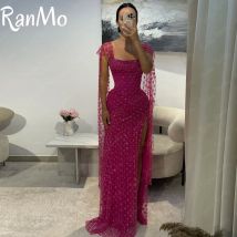 Ranmo glitzerndes rosa Abendkleid mit Pailletten und Wickel-Seitenschlitz, Hochzeits-Partykleider, maßgeschneidertes, plissiertes, luxuriöses Abendkleid, ärmellos