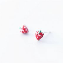 Sole Memory Fresh Cute Mini Pink Strawberry 925 Sterling Silver Female Stud Earrings EA727