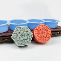 Stampi in silicone per sapone per le mani con fiore in rilievo a 4 fori Facile da sformare Sakura Sfera Candela Stampo in gesso Rotondo esagonale Vassoio per la produzione di cioccolato