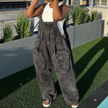 Jeans Overalls Frauen einteilige Hose ärmellose V-Ausschnitt Taschen hohe Taille gerade Hose lässig Stram pler Overalls Frühling Sommer