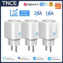 Gniazdko inteligentne TNCE TUYA EU z wtyczką EU, WiFi lub Zigbee 3.0, 16/20A, monitorowanie zużycia energii, funkcja timera, sterowanie głosowe, kompatybilne z Alexa i Google Home.