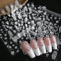6Pcs/set Snowflake/Firework Embosses Nail Stickers 8*10cm New Year Snowflake Nail Decal 1*Set Winter White Snowflake Slider