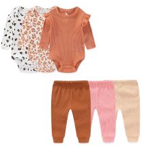 Kiddiezoom Set di vestiti per neonata carino da 6 pezzi Tute morbide a maniche lunghe per neonato + pantaloni Vestiti per neonati unisex per quattro stagioni