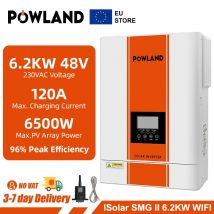 POWLAND-inversor híbrido Solar de 6500W, cargador de batería de 48V, 6200VA, 60V-500V, onda sinusoidal pura, 220VAC, 110A, MPPT, controlador de carga Solar