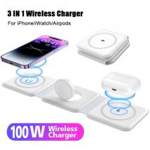 Caricabatterie Wireless pieghevole 3 in 1 da 100W per iPhone 15 14 13 12 Pro Max Airpods iWatch 8 7 caricabatterie per Dock Station a ricarica rapida