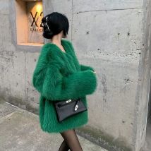 Flauschiger übergroßer Pullover Herbst Winter Damenbekleidung Y2k Streetwear Nerz V-Ausschnitt Weicher Pullover Pullover Lose Langarm Tops