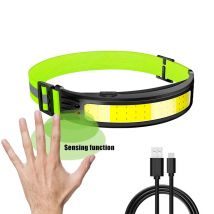 Linterna frontal de inducción Cob Wave, luz frontal de 6 modos con batería integrada, recargable por USB C, linterna para correr de noche y acampada