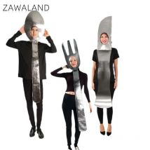 Zawaland Messer Gabeln und Löffel Cosplay Kostüm Karneval Verkleidung Tragen Paar Fancy Geschirr Outfit Bühne Leistung Anzug