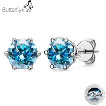 Butterflykiss Prawdziwe 1 CT D Kolor Moissanite Kolczyki sztyfty dla kobiet Najwyższa jakość 925 Sterling Silver Błyszcząca biżuteria ślubna