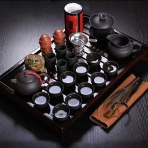 Chinesische Teaset Tee-Set Yixing Keramik Kungfu Tee-Sets 26 stücke Massivholz Tee Tablett Kungfu Tee-Set Service