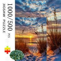 1000/500 Stück großes Puzzle für Erwachsene und Familien – Strandsonnenuntergang bei niedrigem 500/1000 Stück mit herausfordernden Puzzlestücken, tragbar