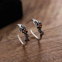 Neue 925 Sterling Silber Ohrstecker Rose Blume Vintage Blatt Zweig Punk Für Frauen Mädchen Geschenk Schmuck Dropshipping Großhandel