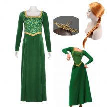 Disfraz de princesa Fiona para mujer, disfraz de Anime Shrek, esposa, verde, Fiona Cos, peluca, traje para mujer, vestido largo, tocado de Halloween
