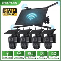 SHIWOJIA 3K 6MP WIFI Zestaw Kamer Solarnych z Routerem Solarnym 4G 10W Bezprzewodowa Kamera IP 360 PTZ do Monitoringu z Funkcją Śledzenia Ludzi CCTV